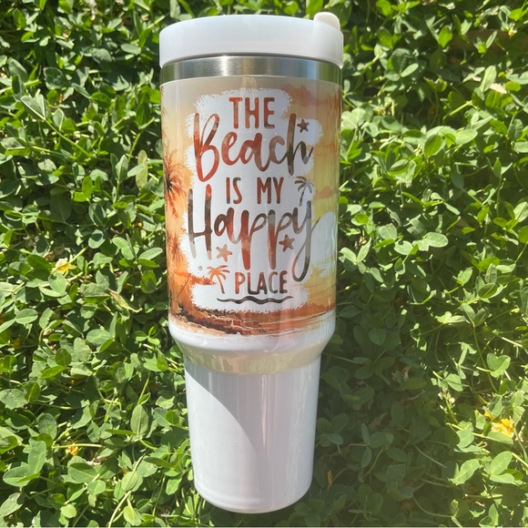 Custom 40 oz Tumbler Colorful The beach is my happy place Double-wall va… - Picture 3 of 8